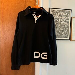 Dolce and Gabbana Black long sleeved Polo Shirt with front Logo. Large
